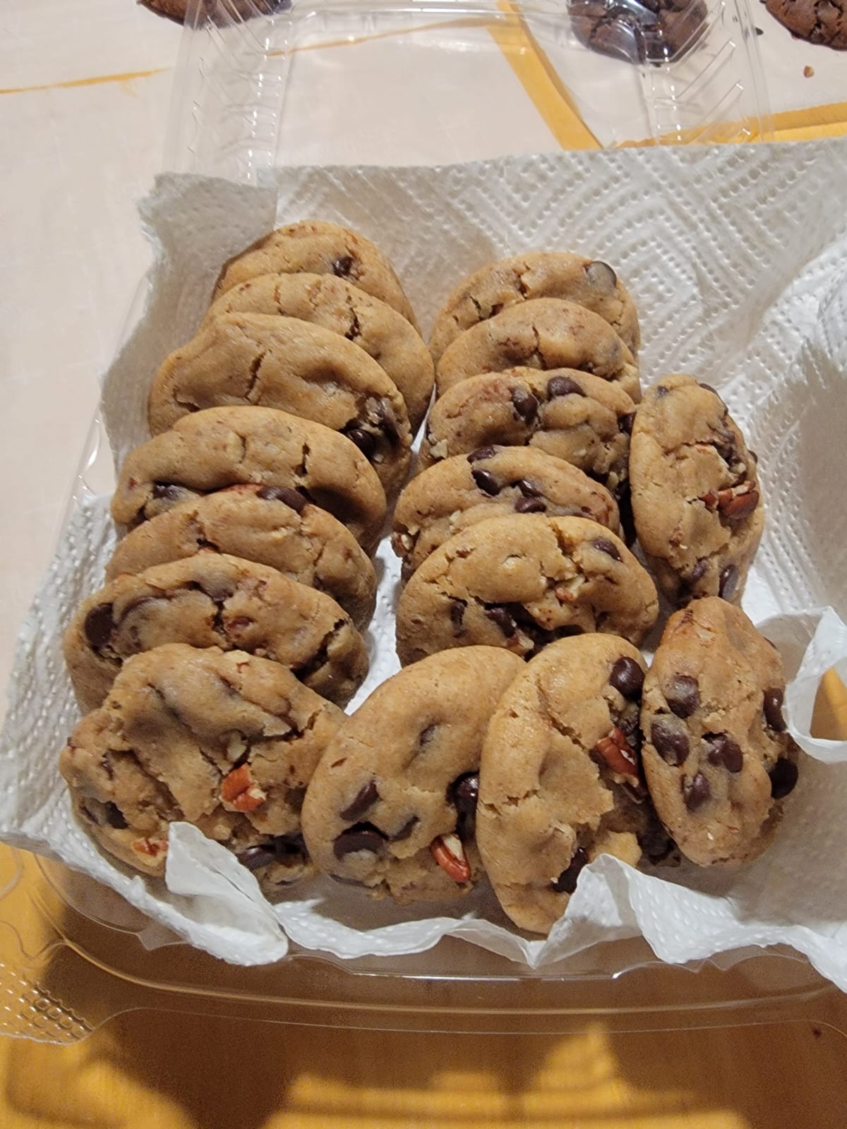 Pecan chocolate chip cookies in a tray